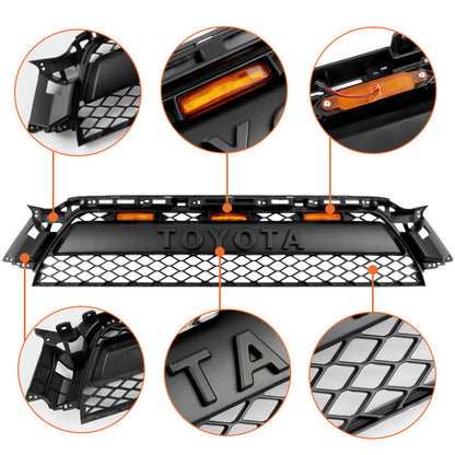 Quaxpire ABS Black Front Grill & LED Raptor Lights Combo for Toyota 4Runner (2010-2013)